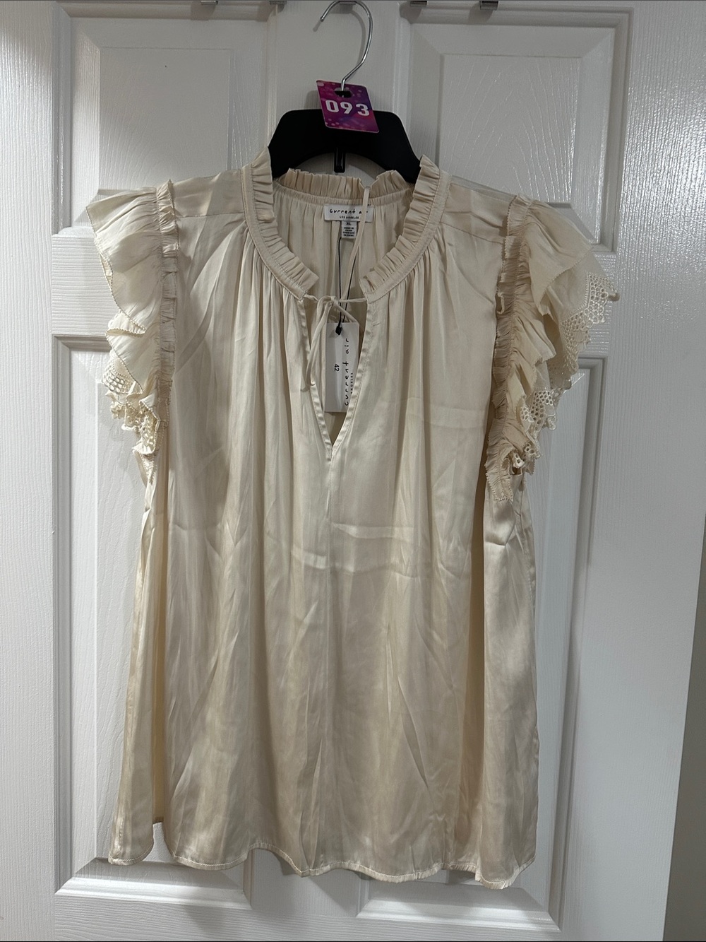 Current Air Ivory Ruffle Tie-Neck Blouse